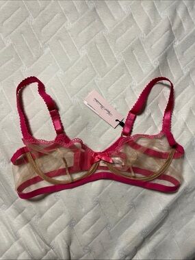Agent Provocateur Hot Pink and Nude Sheer Lace Underwire Bra Kay 36C